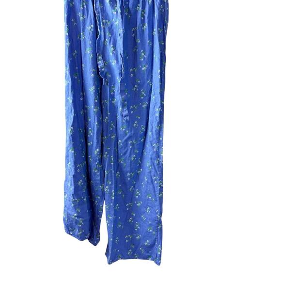 UO Floral Linen Blend One Shoulder Jumpsuit Floral Blue Sz S - Picture 4 of 11